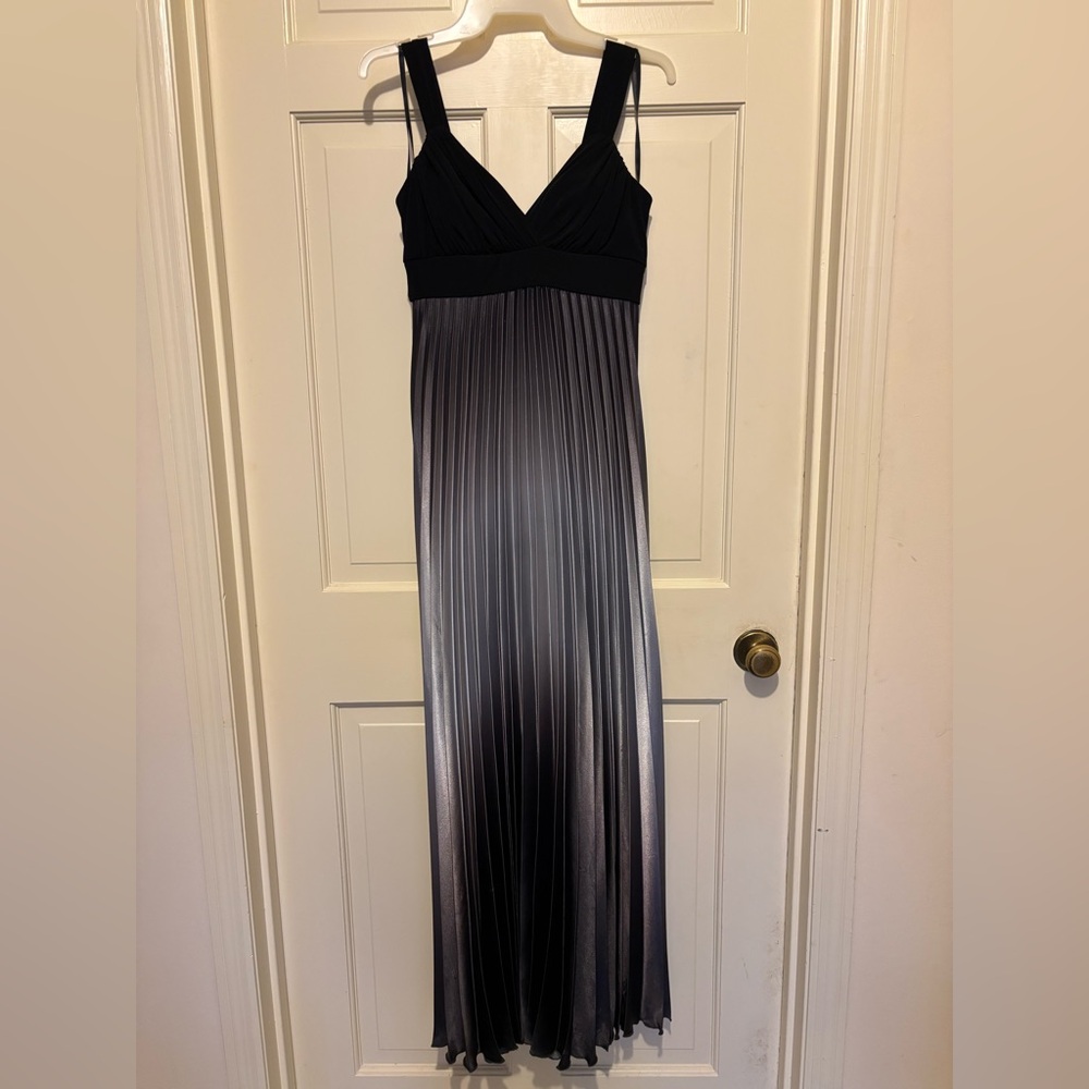 Womens black Gray ombré Maxi Dress long sleeveless empire flare dance silver
